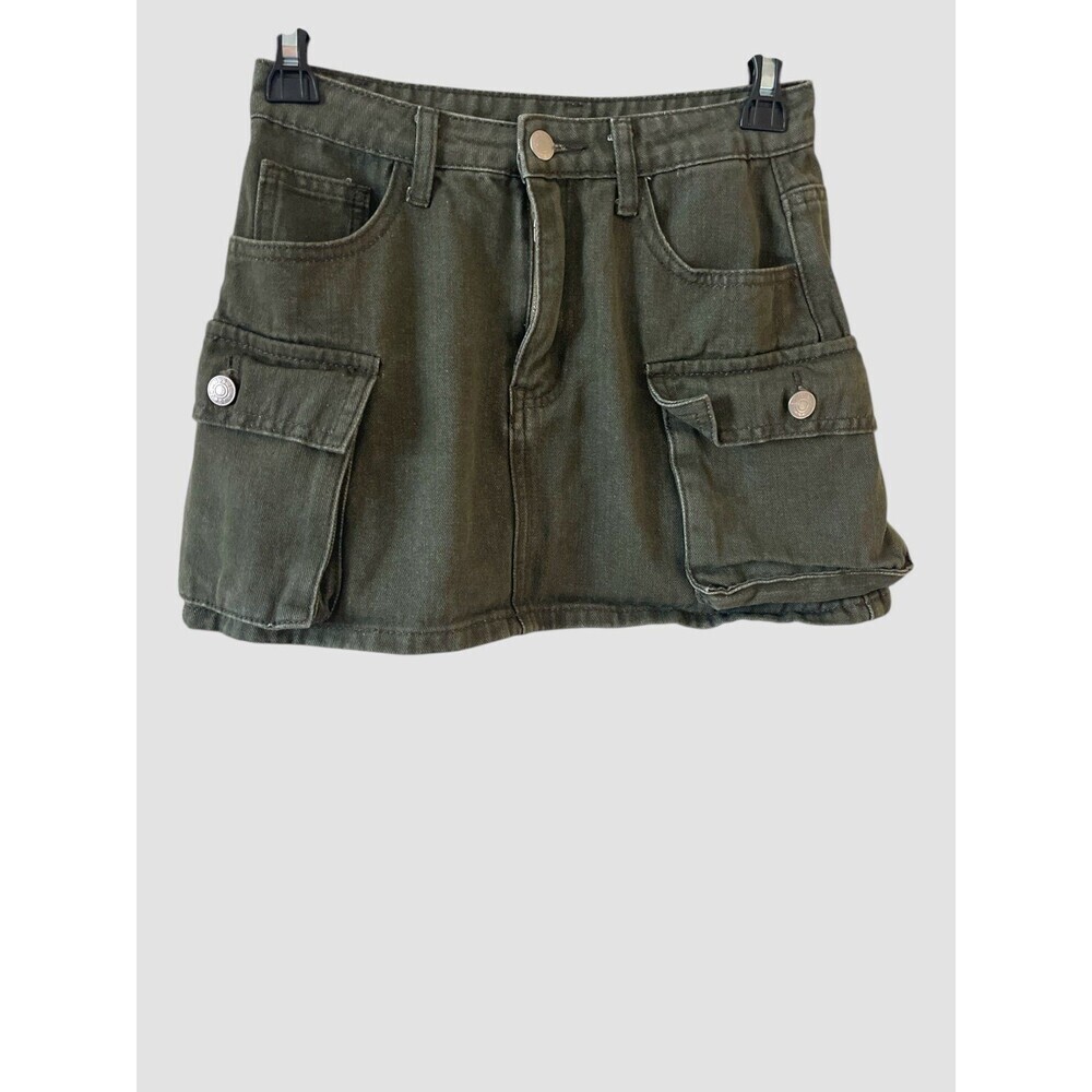 SHEIN EZwear Women's Summer Solid Color Cargo Denim Skirt Army Green Size XS 2 - Picture 2 of 5